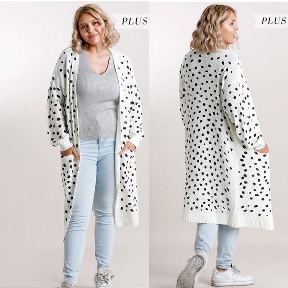 Sale Umgee NEW Dalmatian Hand Stamped Long Open Front Cardigan Sweater XL 1X 2X - Picture 3 of 5